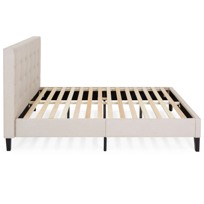 Upholstered Twin Platform Bed w/ Tufted Headboard, Wood Slats