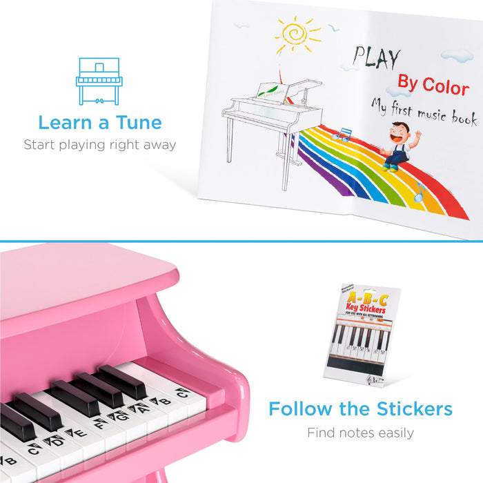 Mini piano en bois à 25 touches pour enfants avec autocollants de notes clés et livre de musique