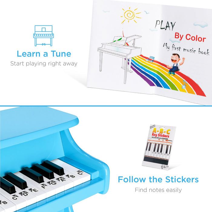 Mini piano en bois à 25 touches pour enfants avec autocollants de notes clés et livre de musique