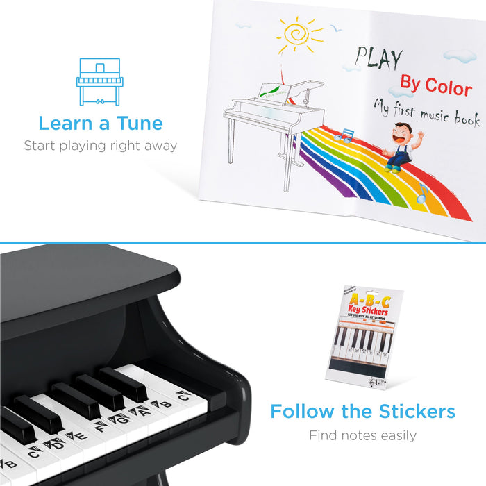 Mini piano en bois à 25 touches pour enfants avec autocollants de notes clés et livre de musique