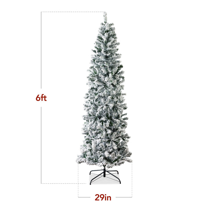 Snow Flocked Artificial Pencil Christmas Tree w/ Stand