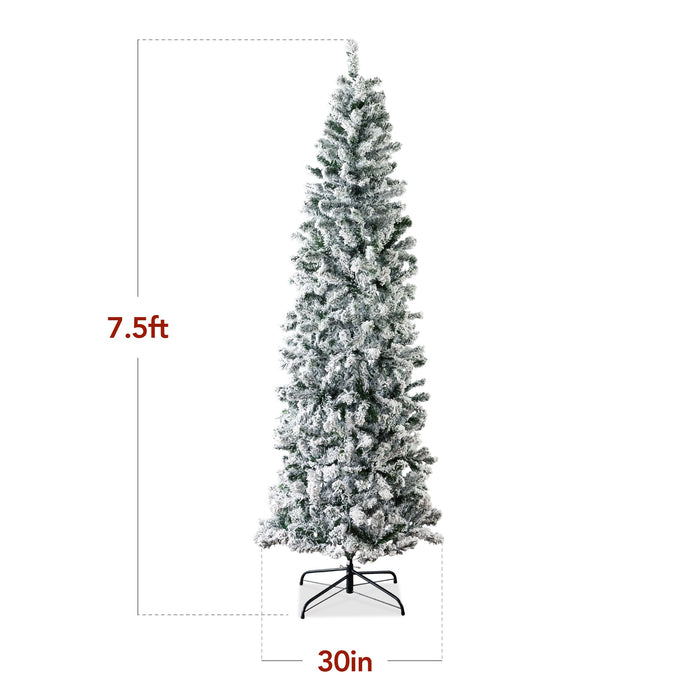 Snow Flocked Artificial Pencil Christmas Tree w/ Stand