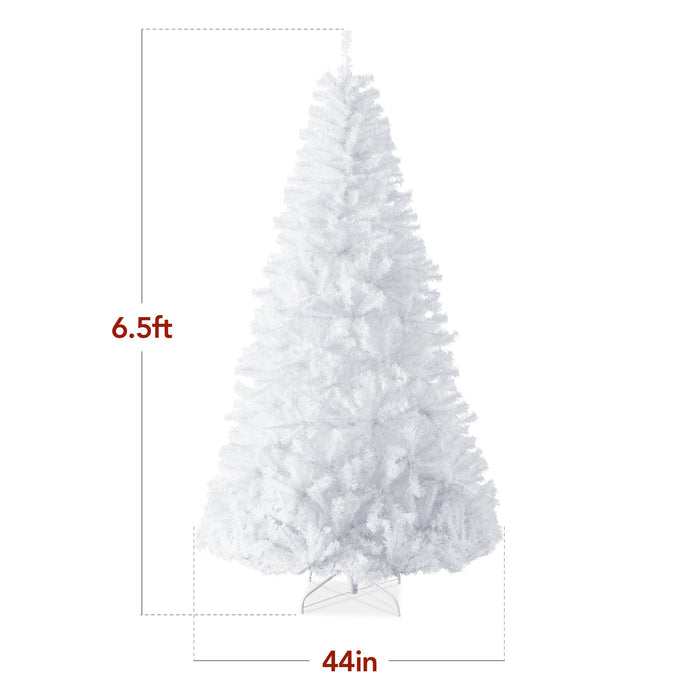 Premium White Artificial Pine Christmas Tree w/ Tips, Foldable Metal Base