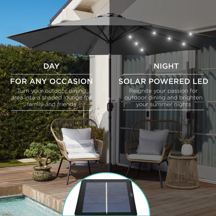 Solar LED Lighted Patio Umbrella w/ Tilt Adjustment, UV-Resistant- 10ft