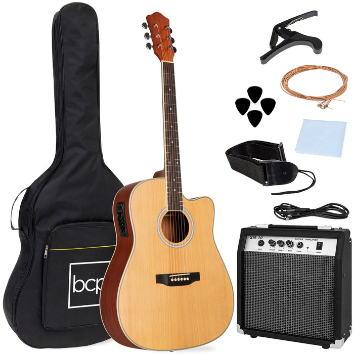 Beginner Acoustic Electric Cutaway Guitar Set w/ Case, Strap - 41in