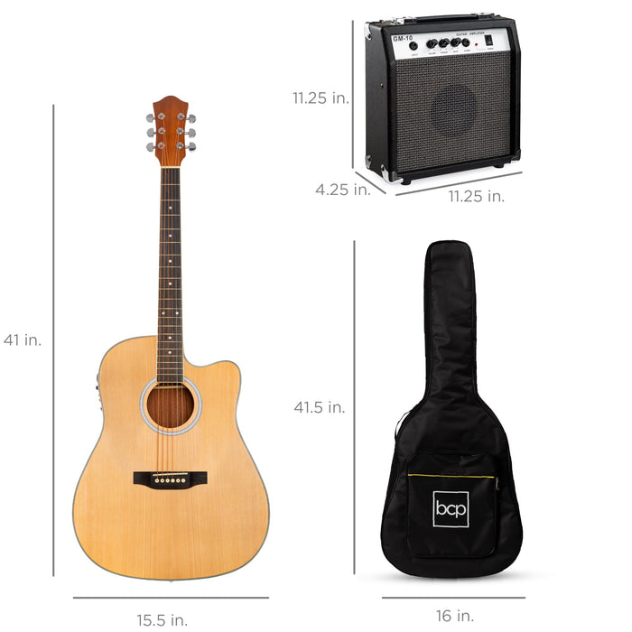 Ensemble de guitare acoustique électrique à pan coupé pour débutant avec étui et sangle - 41 pouces