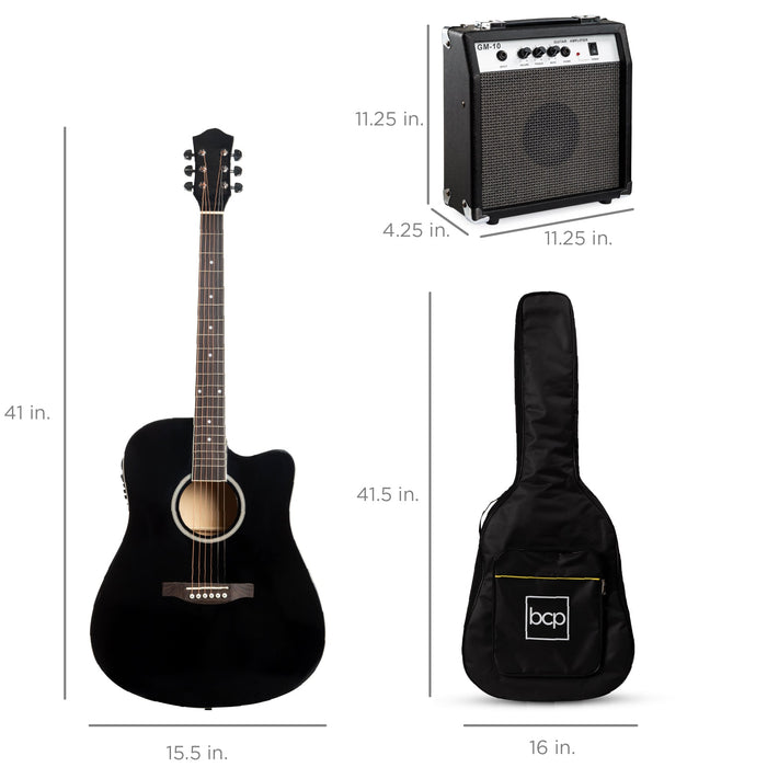 Ensemble de guitare acoustique électrique à pan coupé pour débutant avec étui et sangle - 41 pouces