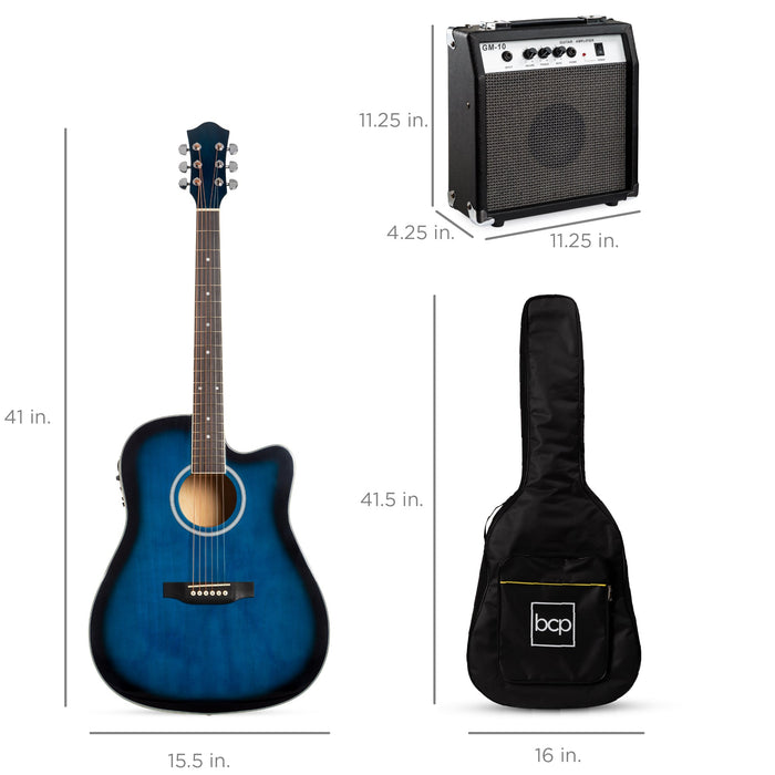 Ensemble de guitare acoustique électrique à pan coupé pour débutant avec étui et sangle - 41 pouces