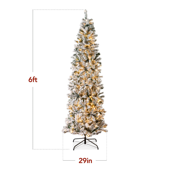 Pre-Lit Snow Flocked Artificial Pencil Christmas Tree