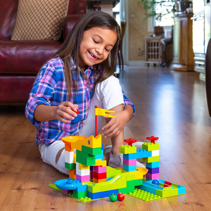 Jeu de puzzle de 97 pièces pour enfants : créez votre propre labyrinthe de billes sur circuit de course