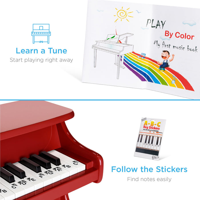 Mini piano en bois à 25 touches pour enfants avec autocollants de notes clés et livre de musique