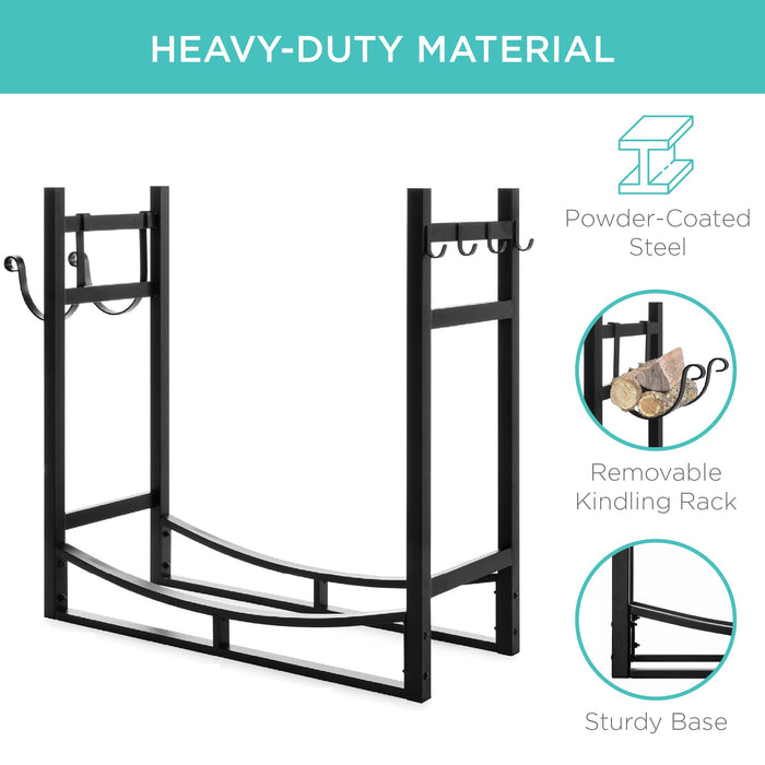 Support de rangement pour bûches de bois de chauffage en acier et ensemble d'outils avec support pour bois d'allumage - 34,25 po