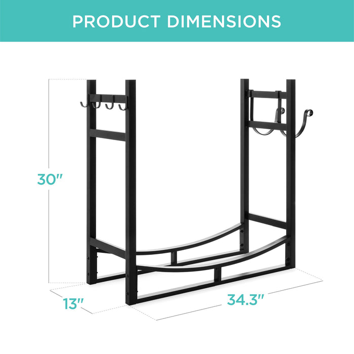 Support de rangement pour bûches de bois de chauffage en acier et ensemble d'outils avec support pour bois d'allumage - 34,25 po