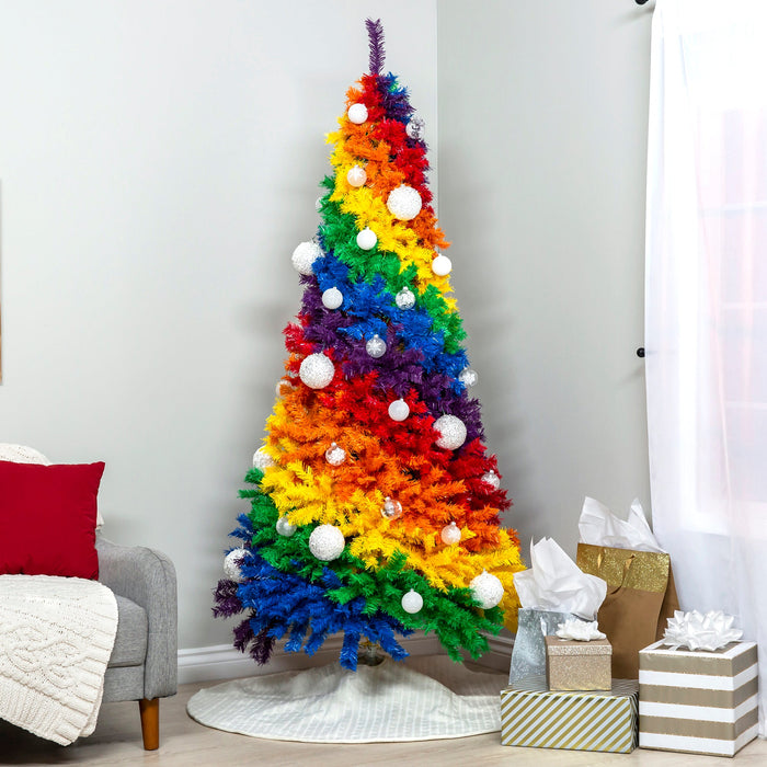 Sapin de Noël artificiel arc-en-ciel de 7 pieds, décoration de vacances avec support en métal