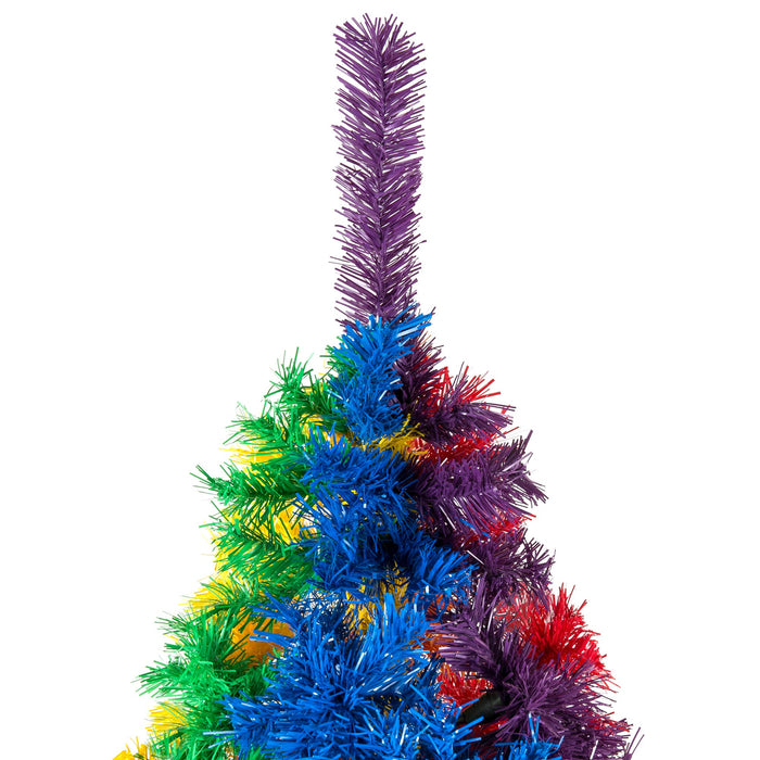 Sapin de Noël artificiel arc-en-ciel de 7 pieds, décoration de vacances avec support en métal