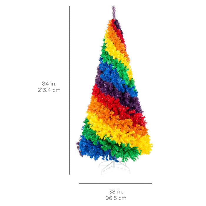 Sapin de Noël artificiel arc-en-ciel de 7 pieds, décoration de vacances avec support en métal