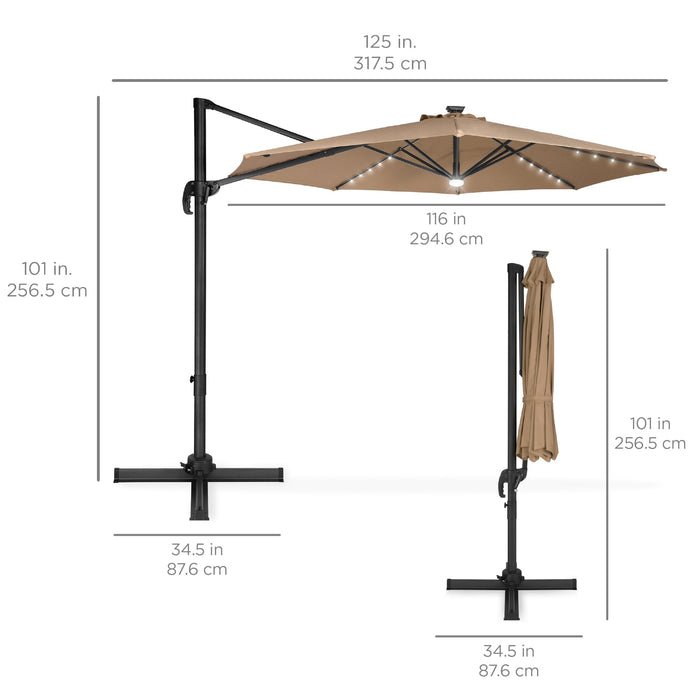 360-Degree LED Cantilever Offset Patio Umbrella w/ Tilt - 10ft