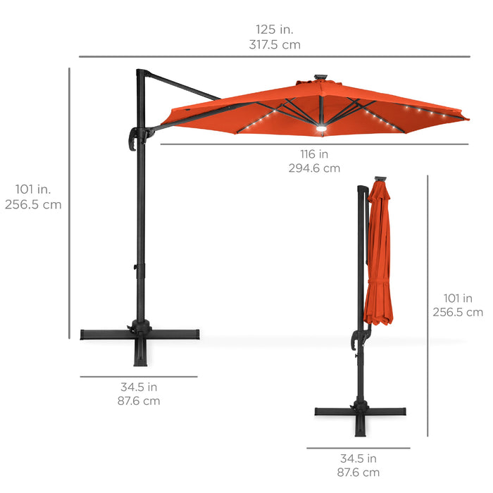 360-Degree LED Cantilever Offset Patio Umbrella w/ Tilt - 10ft