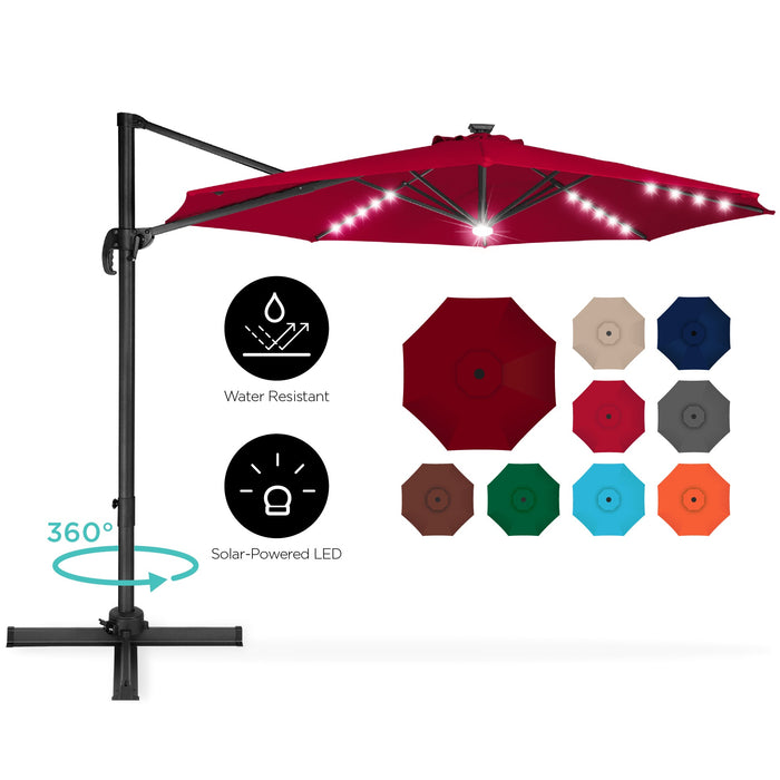 360-Degree LED Cantilever Offset Patio Umbrella w/ Tilt - 10ft