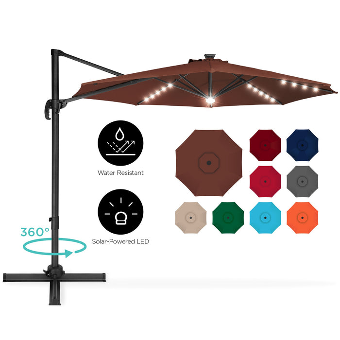 360-Degree LED Cantilever Offset Patio Umbrella w/ Tilt - 10ft