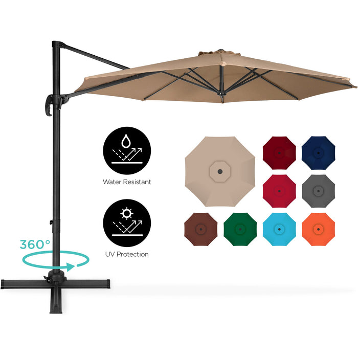 Parasol de terrasse déporté rotatif à 360 degrés avec inclinaison - 10 pieds