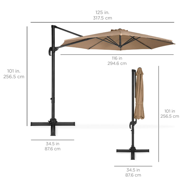 Parasol de terrasse déporté rotatif à 360 degrés avec inclinaison - 10 pieds