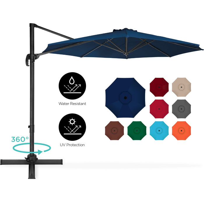 Parasol de terrasse déporté rotatif à 360 degrés avec inclinaison - 10 pieds