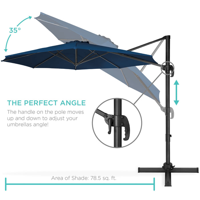 Parasol de terrasse déporté rotatif à 360 degrés avec inclinaison - 10 pieds