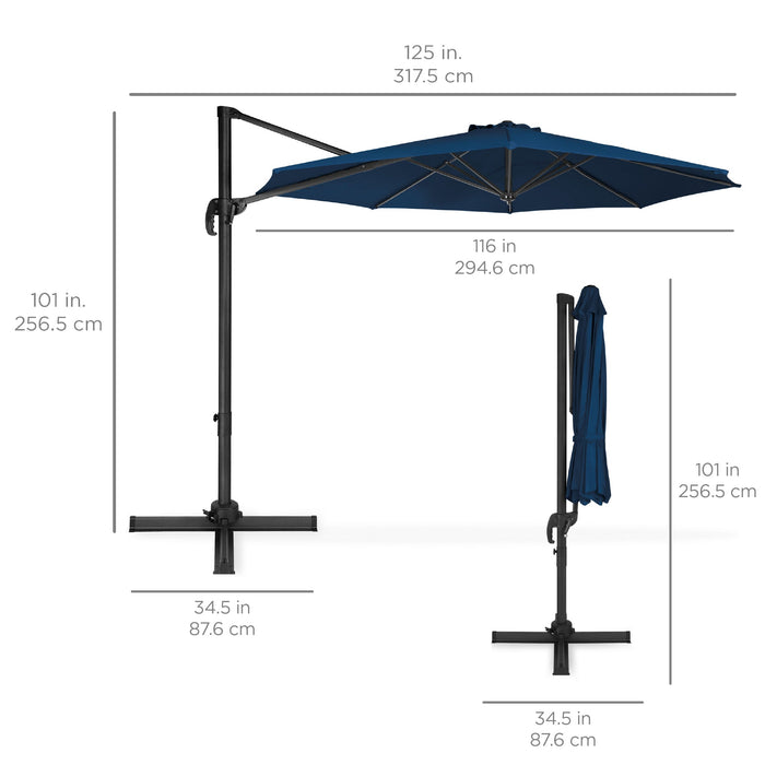 Parasol de terrasse déporté rotatif à 360 degrés avec inclinaison - 10 pieds