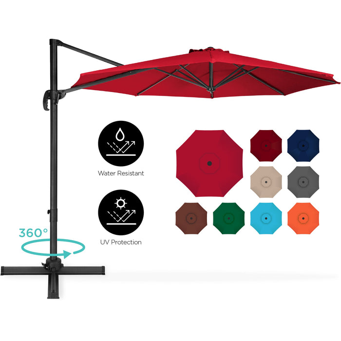 Parasol de terrasse déporté rotatif à 360 degrés avec inclinaison - 10 pieds