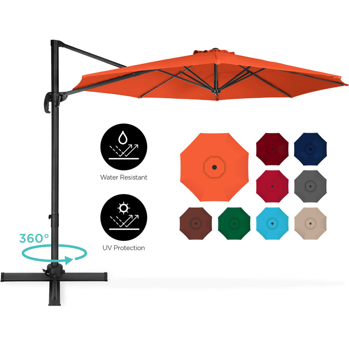 Parasol de terrasse déporté rotatif à 360 degrés avec inclinaison - 10 pieds