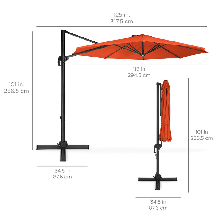 Parasol de terrasse déporté rotatif à 360 degrés avec inclinaison - 10 pieds