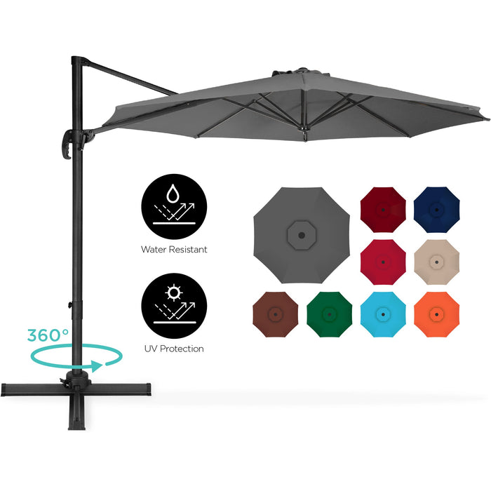 Parasol de terrasse déporté rotatif à 360 degrés avec inclinaison - 10 pieds