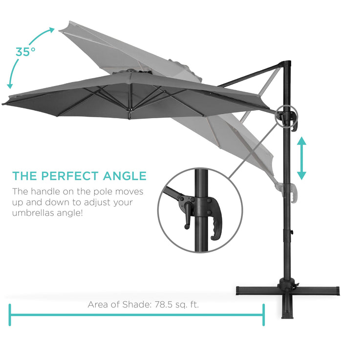 Parasol de terrasse déporté rotatif à 360 degrés avec inclinaison - 10 pieds