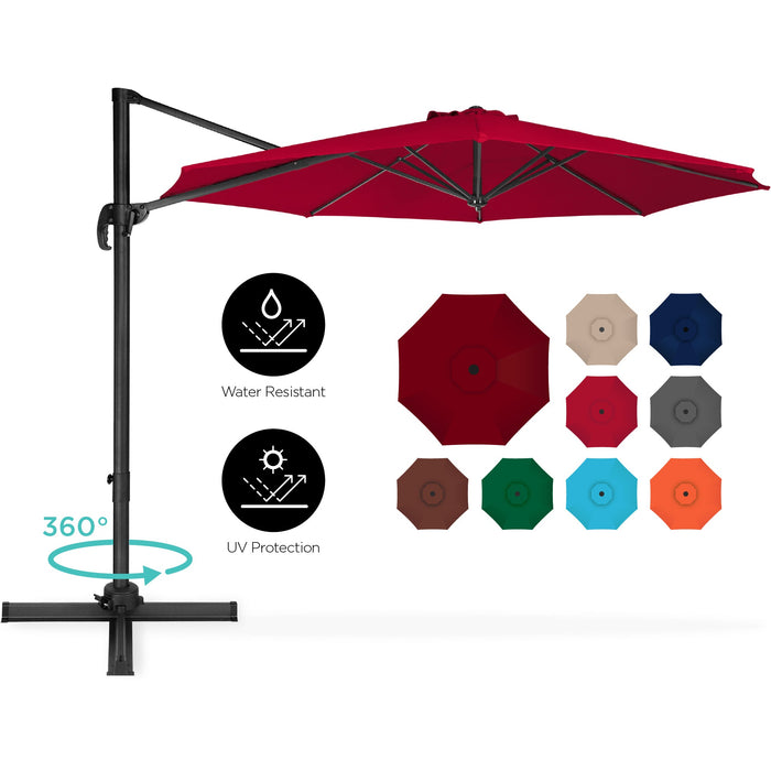 Parasol de terrasse déporté rotatif à 360 degrés avec inclinaison - 10 pieds