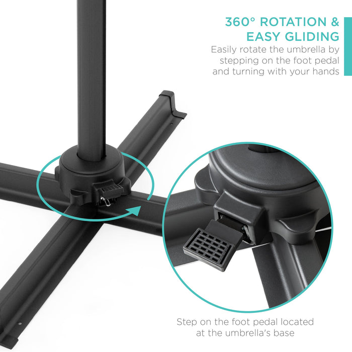 Parasol de terrasse déporté rotatif à 360 degrés avec inclinaison - 10 pieds