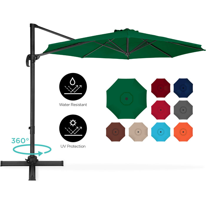 Parasol de terrasse déporté rotatif à 360 degrés avec inclinaison - 10 pieds