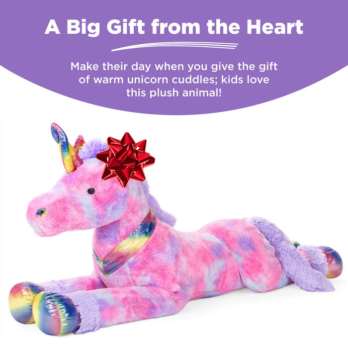 Peluche licorne arc-en-ciel extra large grandeur nature pour enfants avec fourrure douce