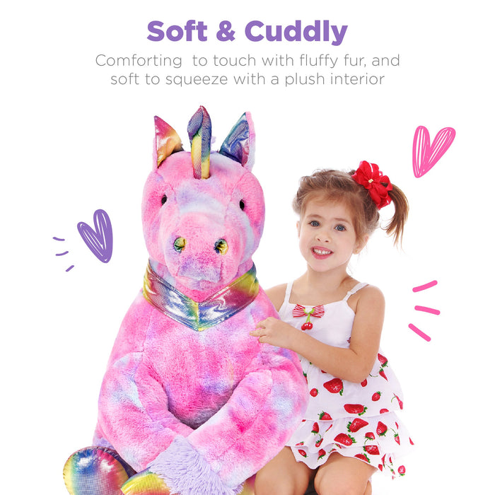 Peluche licorne arc-en-ciel extra large grandeur nature pour enfants avec fourrure douce