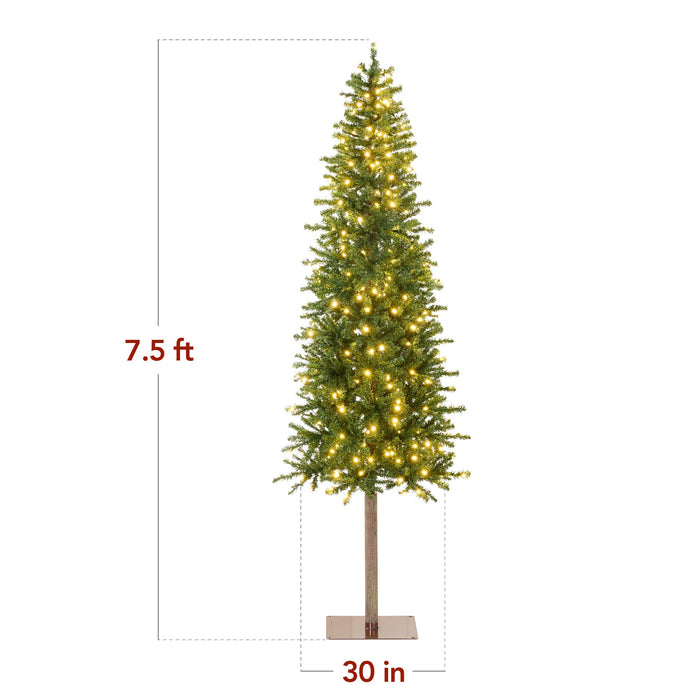 Pre-Lit Artificial Alpine Slim Pencil Christmas Tree w/ LED Lights, Stand