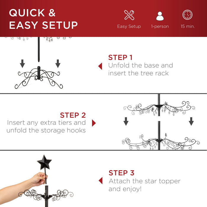 Wrought Iron Christmas Tree Ornament Display w/ Easy Assembly, Stand - 6ft