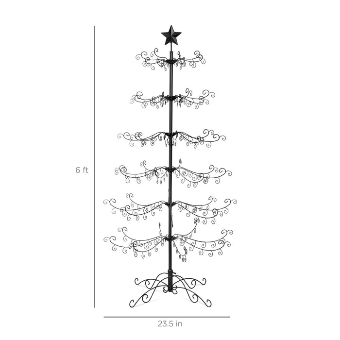 Wrought Iron Christmas Tree Ornament Display w/ Easy Assembly, Stand - 6ft