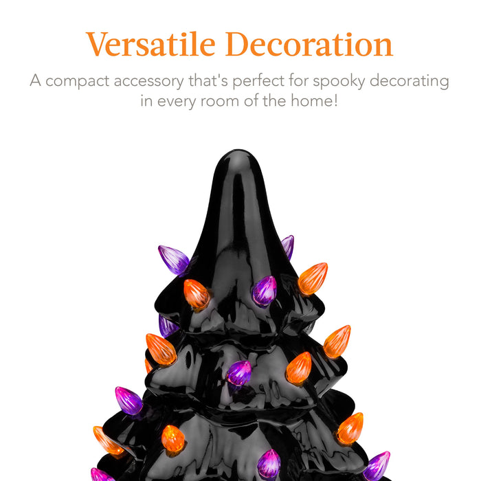 Arbre de table d'Halloween en céramique avec ampoules orange et violettes - 15 pouces