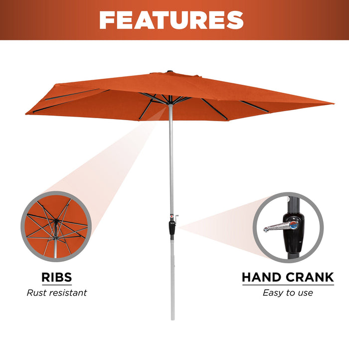 Rectangular Patio Umbrella w/ Easy Crank, UV-Resistant Fabric - 8x11ft