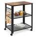 3-Tier Microwave Cart Rolling Utility Serving Cart w/ 2 Shelves, 4 Hooks