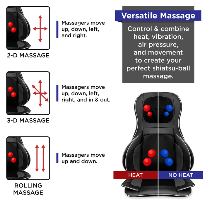 Siège de massage Shiatsu pour le cou et le dos à compression d'air avec chaleur et massage par roulement