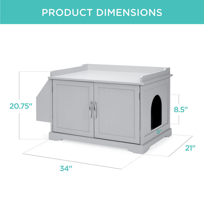 Grand bac à litière pour chat en bois et armoire de rangement avec porte-revues