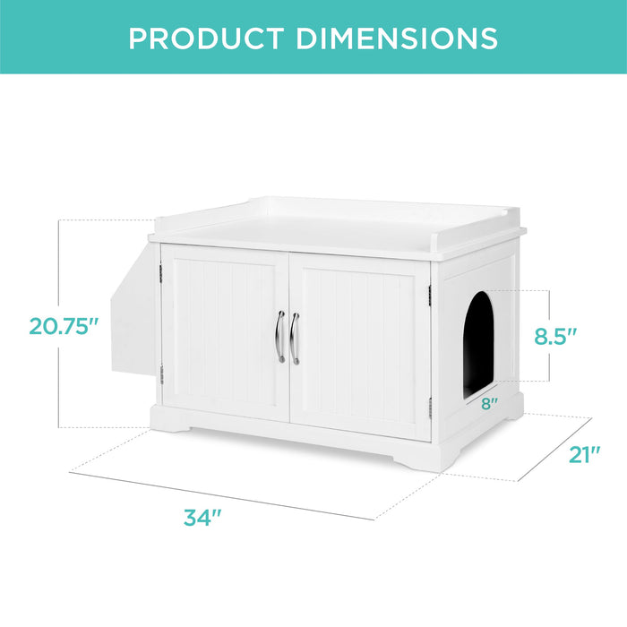 Grand bac à litière pour chat en bois et armoire de rangement avec porte-revues