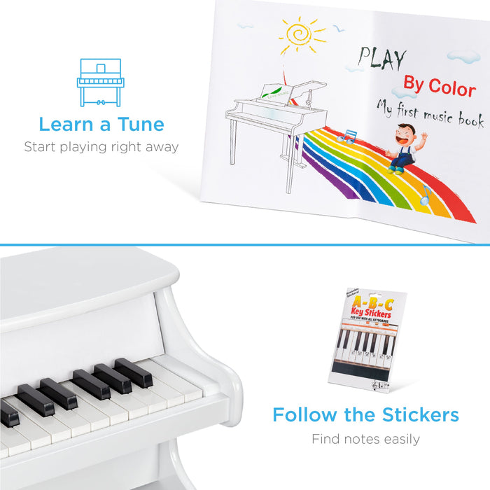 Mini piano en bois à 25 touches pour enfants avec autocollants de notes clés et livre de musique