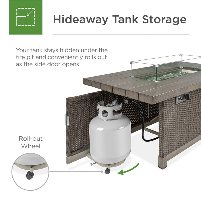 Table de foyer au propane en osier de 52 po et 50 000 BTU avec dessus en aluminium et housse